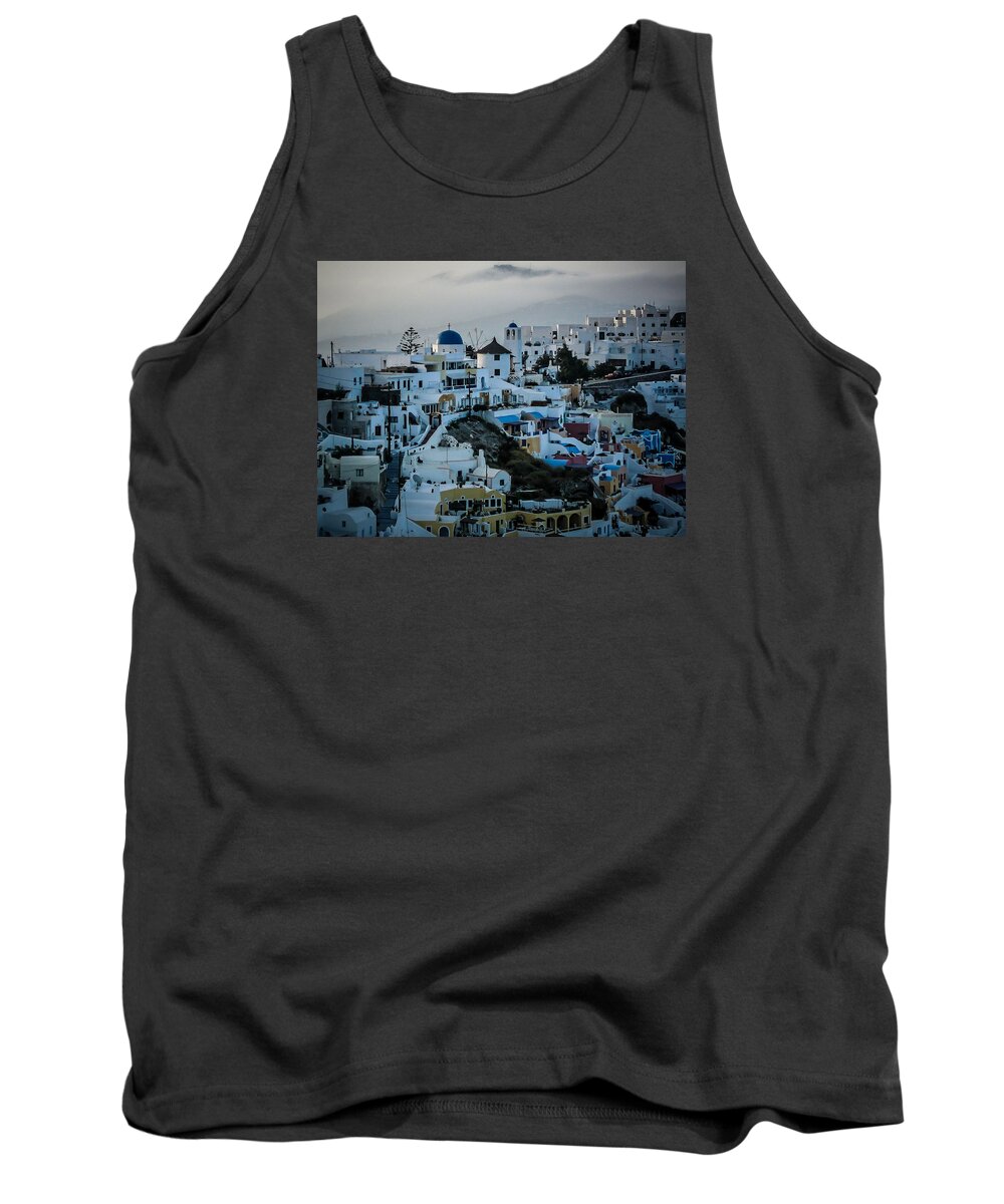 Greece Tank Top featuring the photograph Santorini Misty Morn by Pamela Newcomb
