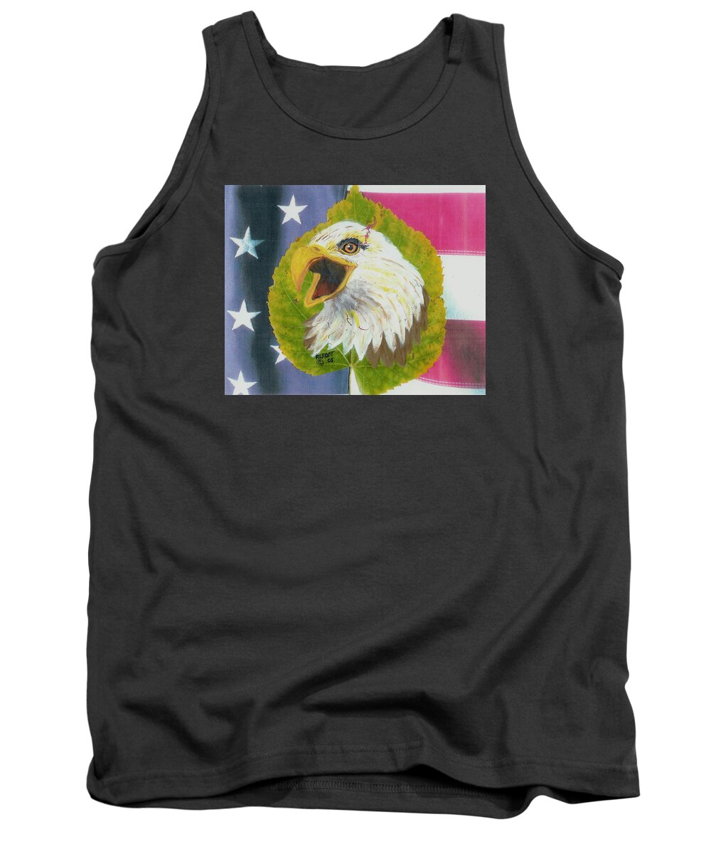 Wildlife Tank Top featuring the painting Screaming Eagle with U.S. Flag #2 by Ralph Root
