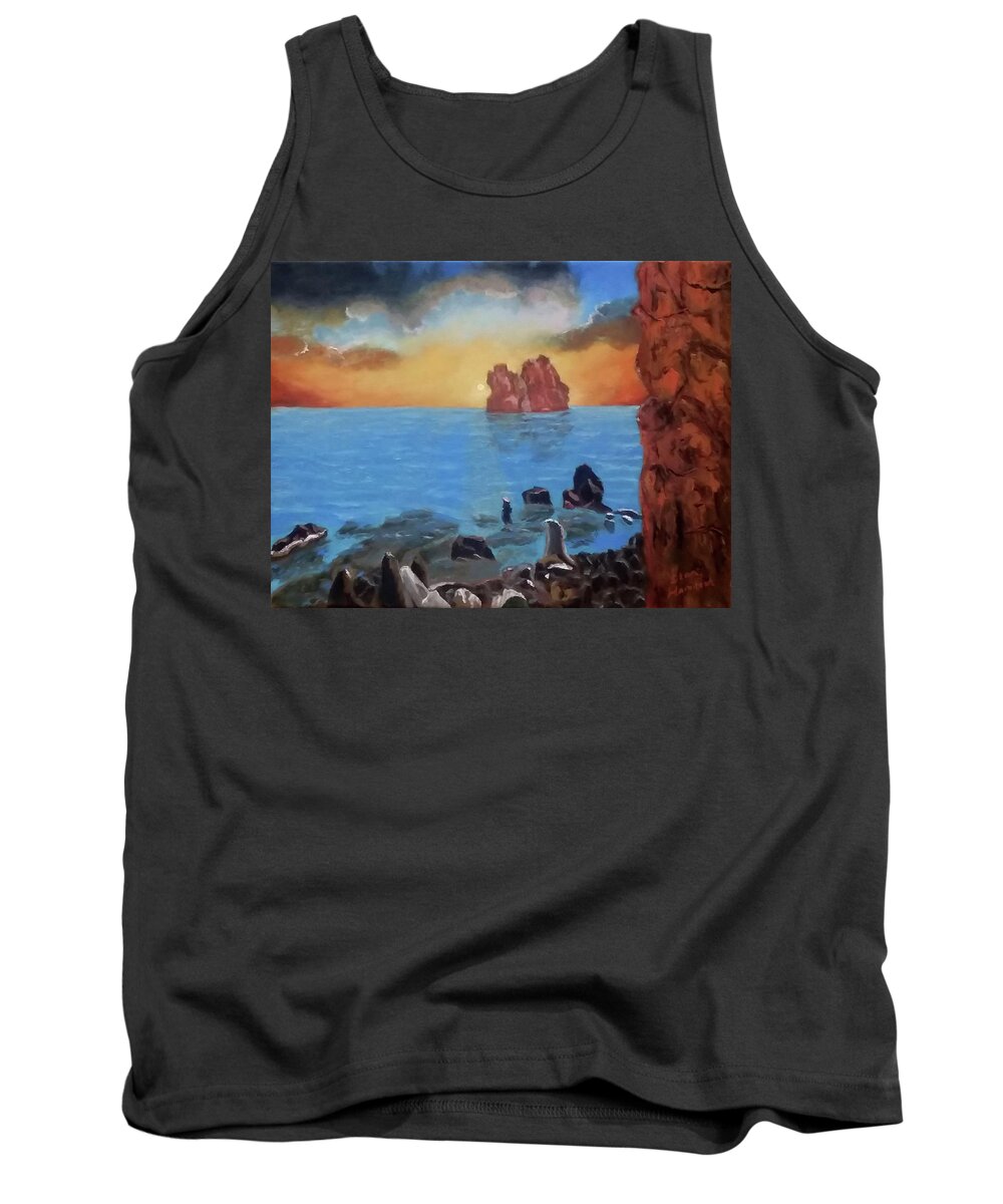 Sea Tank Top featuring the painting Sea Sunset by Stan Hamilton