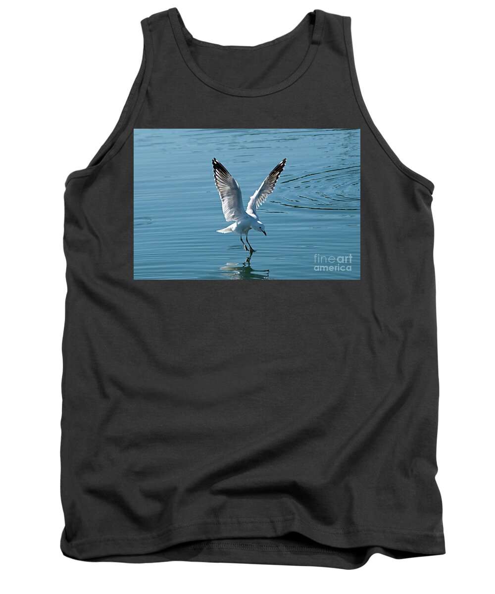 Australia Tank Top featuring the photograph Seagull Landing with Water Reflections. by Geoff Childs