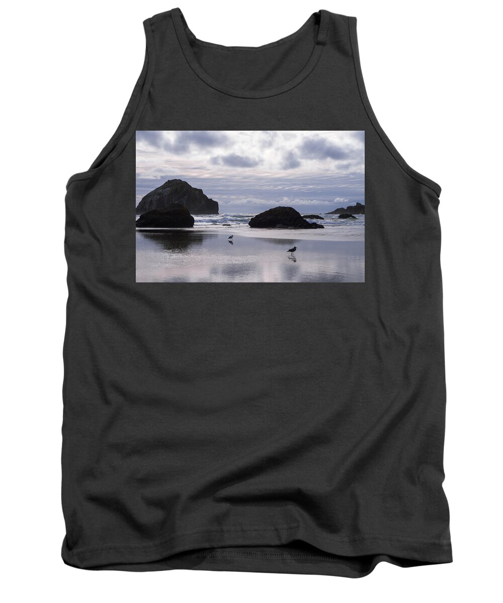 Beach Tank Top featuring the photograph Seagull Reflections by Steven Clark