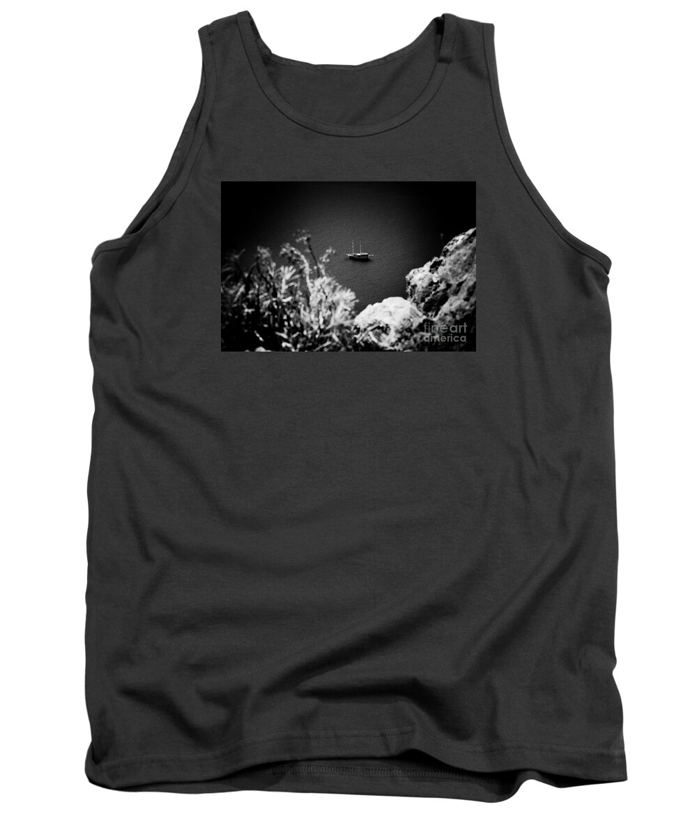 Water Tank Top featuring the photograph Seascape with boat Artmif.lv balck and white by Raimond Klavins