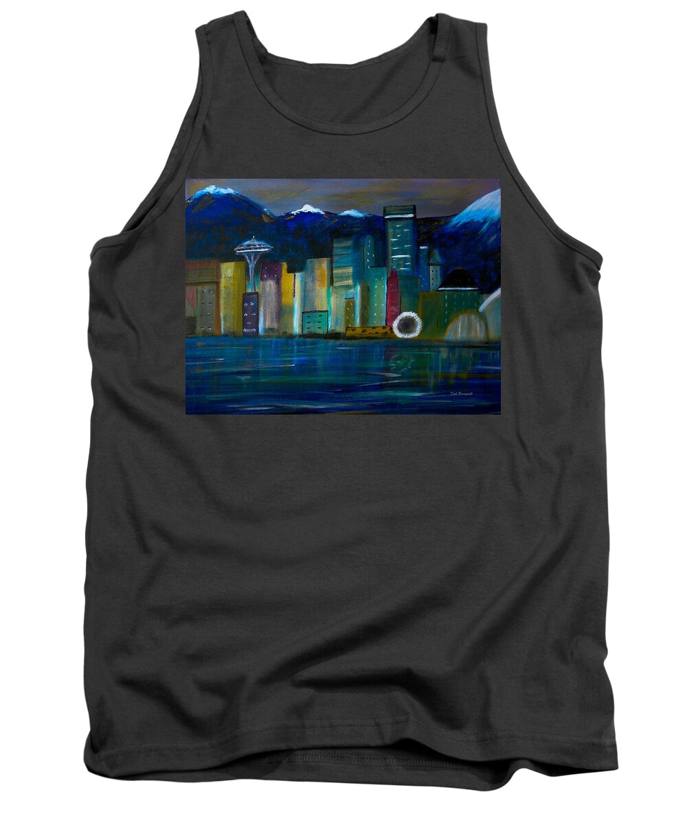 Seattle Tank Top featuring the painting Seattle Skyiline by Dick Bourgault