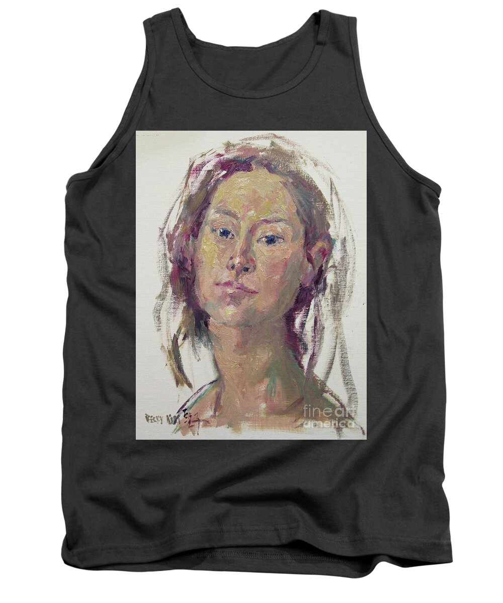 Self Portrait Tank Top featuring the painting Self Portrait 1602 by Becky Kim