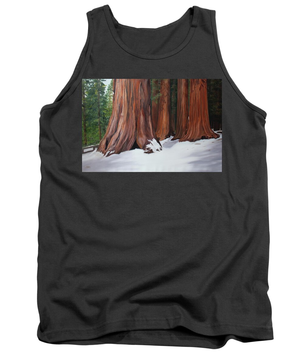 Snow Tank Top featuring the painting Sequoias by Marg Wolf
