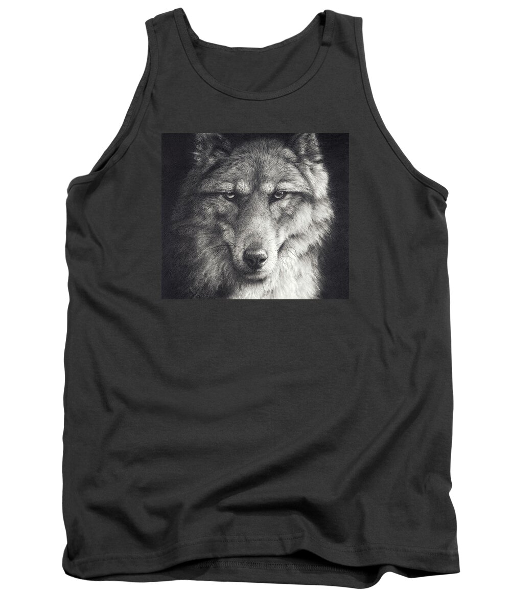 Wolf Tank Top featuring the drawing Shadow Falling by Peter Williams