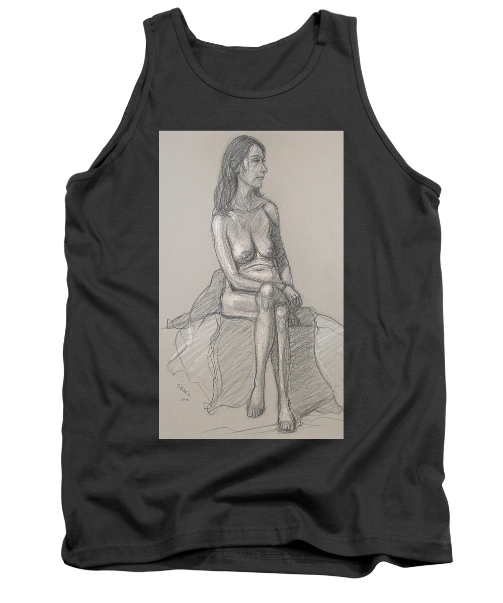 Realism Tank Top featuring the drawing Shelly With Long Hair by Donelli DiMaria