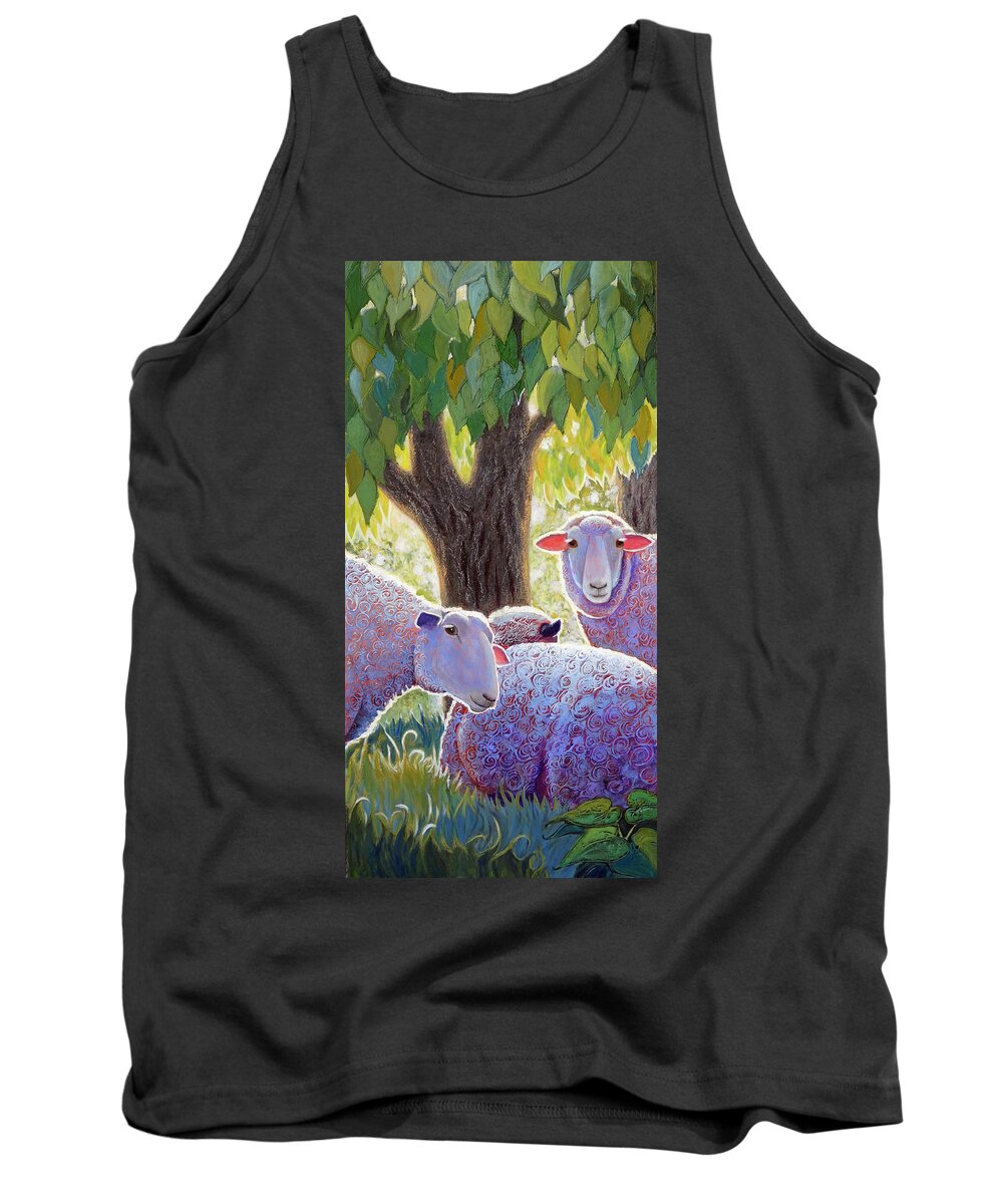 Sheep Tank Top featuring the painting Shining Sheep by Ande Hall