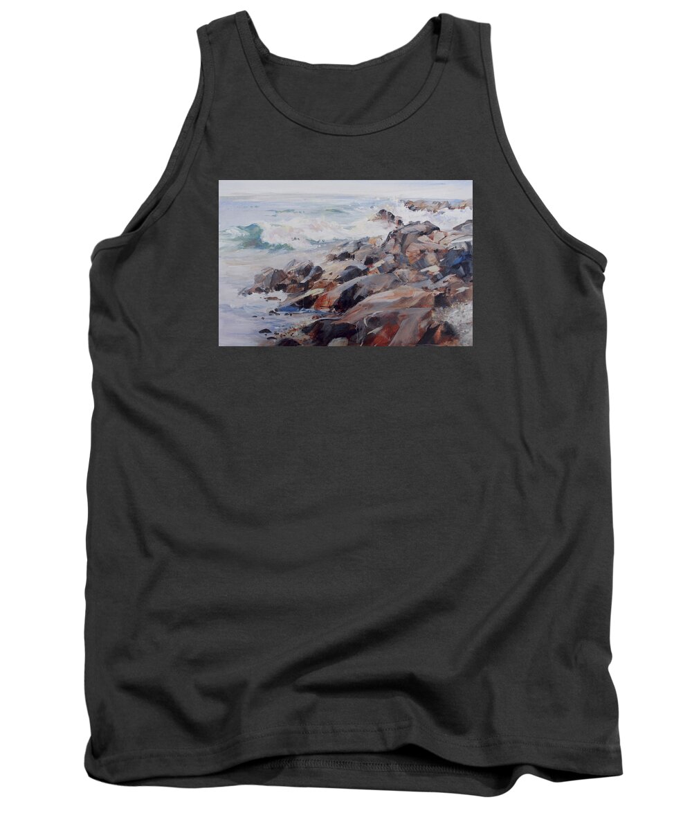 Rough Surf Tank Top featuring the painting Shore's Rocky by P Anthony Visco
