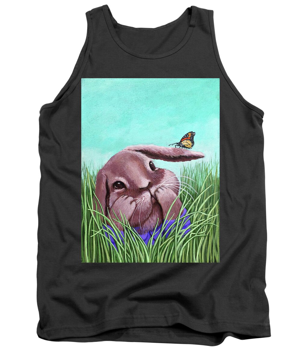 Bunny Tank Top featuring the painting Shy Bunny - original painting by Linda Apple