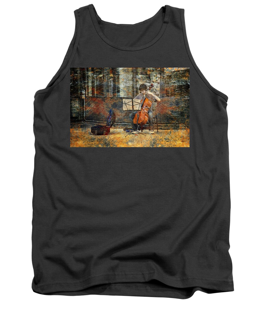Art Tank Top featuring the photograph Sidewalk Cellist by Randall Nyhof