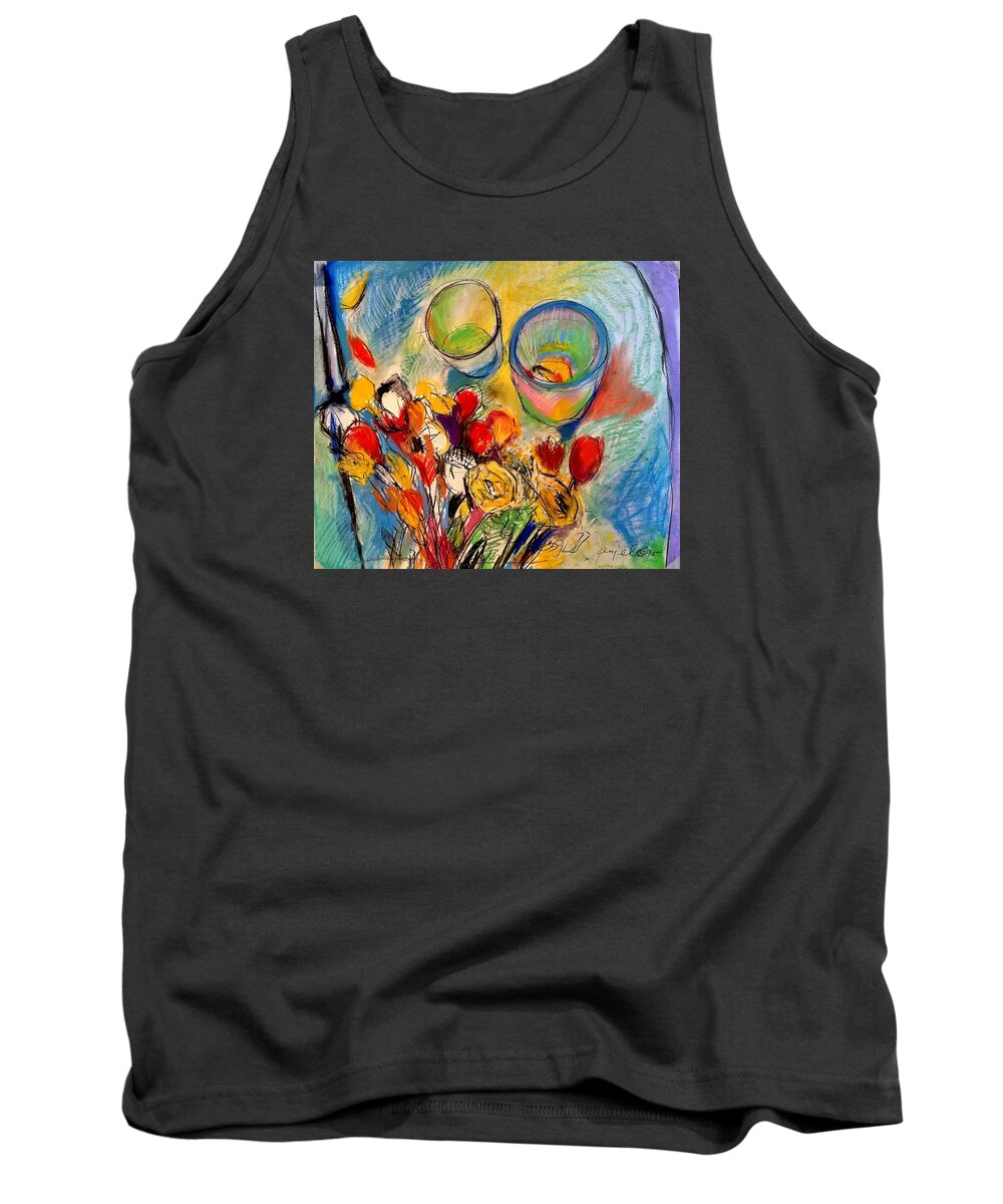 Cups Tank Top featuring the drawing Sidewalk Stille-life by Mykul Anjelo