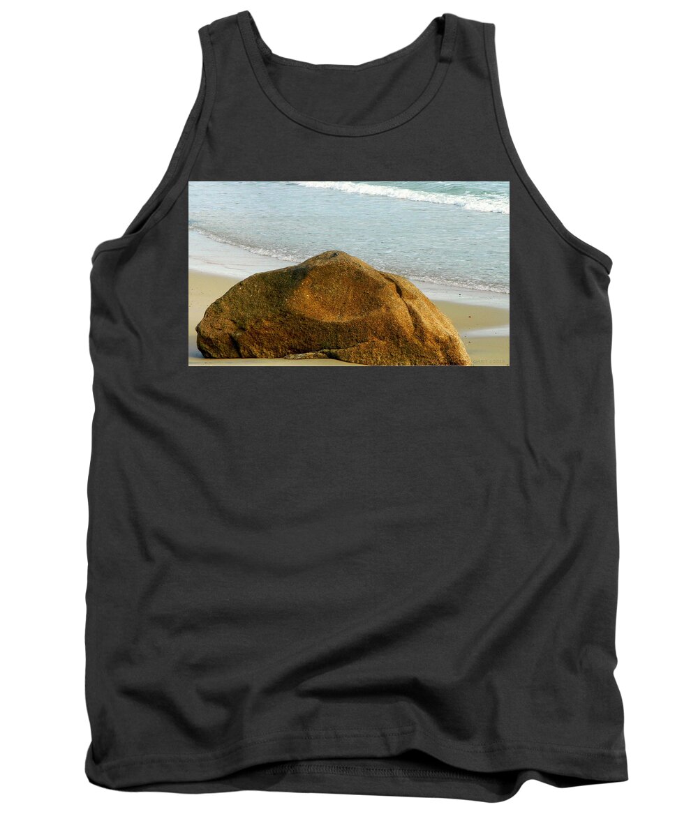 Rock Tank Top featuring the photograph Sleeping Giant at Marthas Vineyard by Kathy Barney