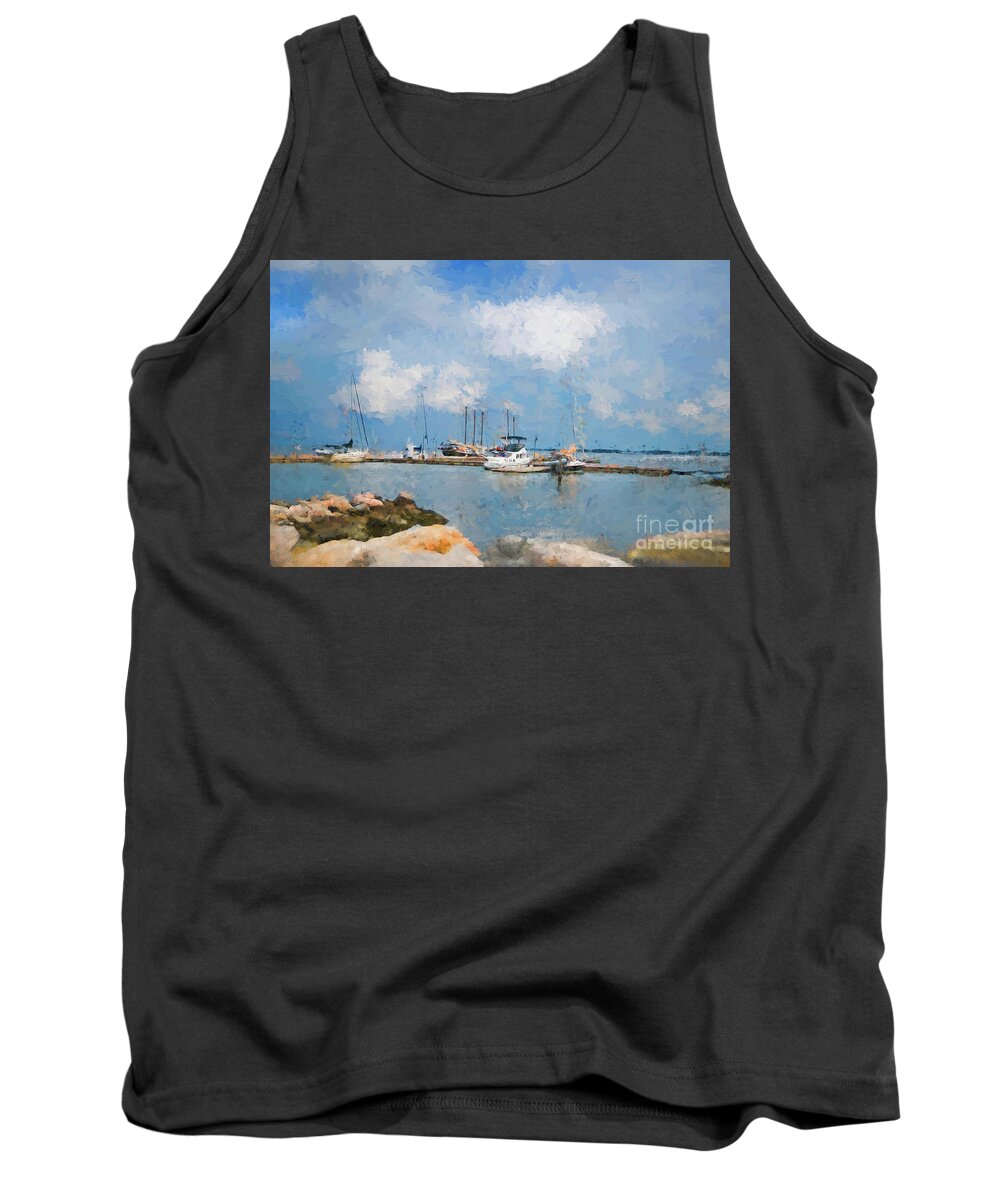 Sea Tank Top featuring the digital art Small Dock with Boats by Ed Taylor