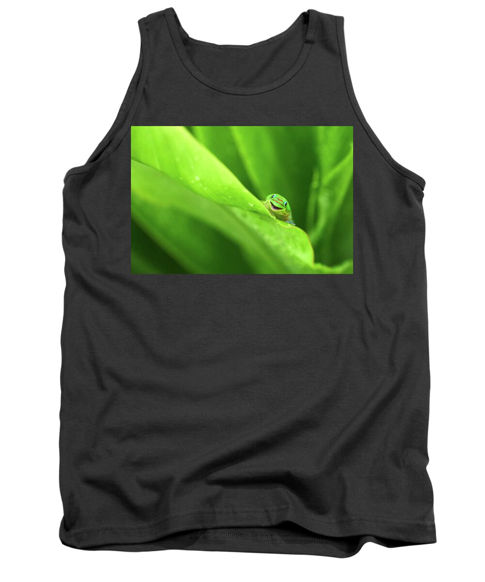 Gecko Tank Top featuring the photograph Smiling Gecko by Christopher Johnson
