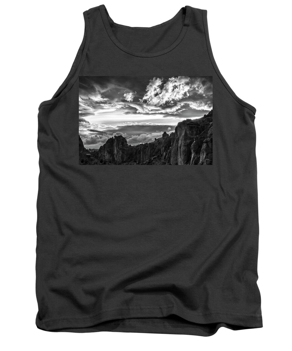 Black And White Tank Top featuring the photograph Smith Rock Skies by Steven Clark