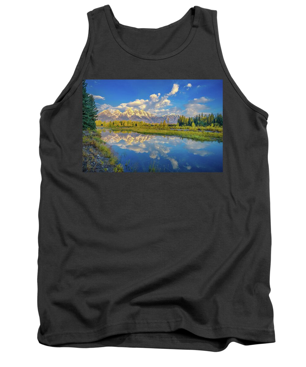 Adventure Tank Top featuring the photograph Snake River Reflection Grand Teton by Scott McGuire