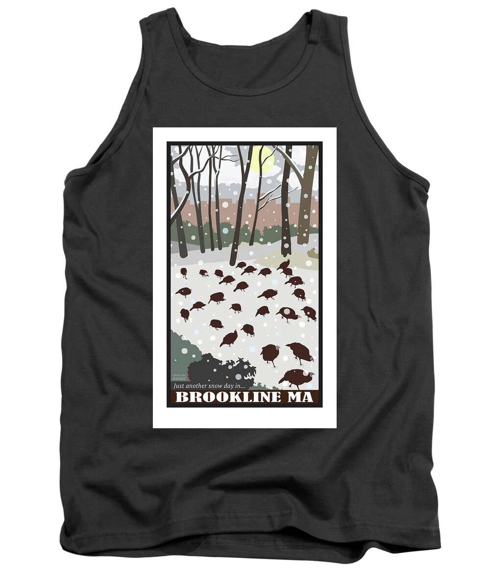 Brookline Turkeys Tank Top featuring the digital art Snow Day by Caroline Barnes