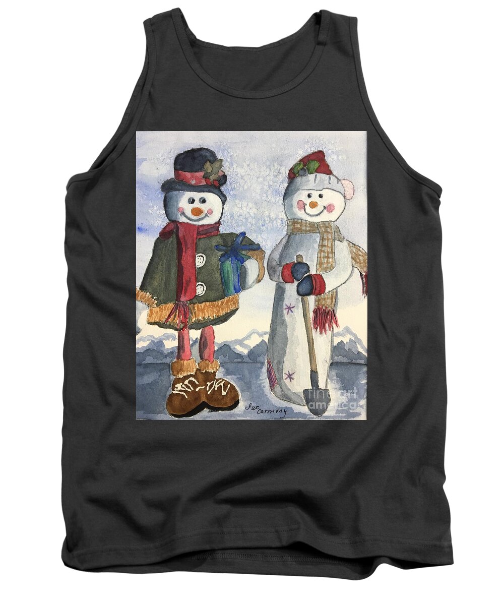 Snowman Tank Top featuring the painting Snow Friends by Sue Carmony