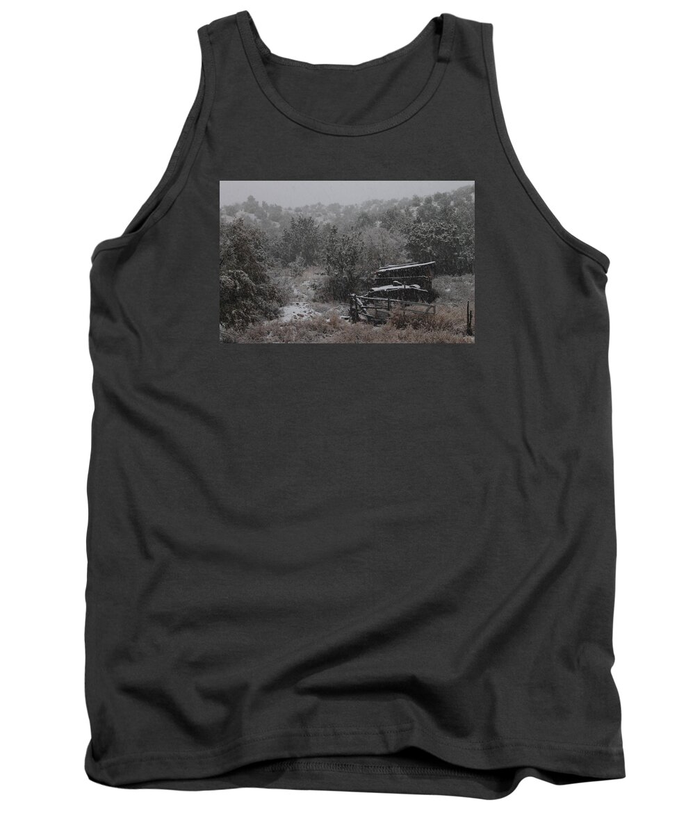 Snow Tank Top featuring the photograph Snow in the Old Santa Fe Corral by Christopher J Kirby
