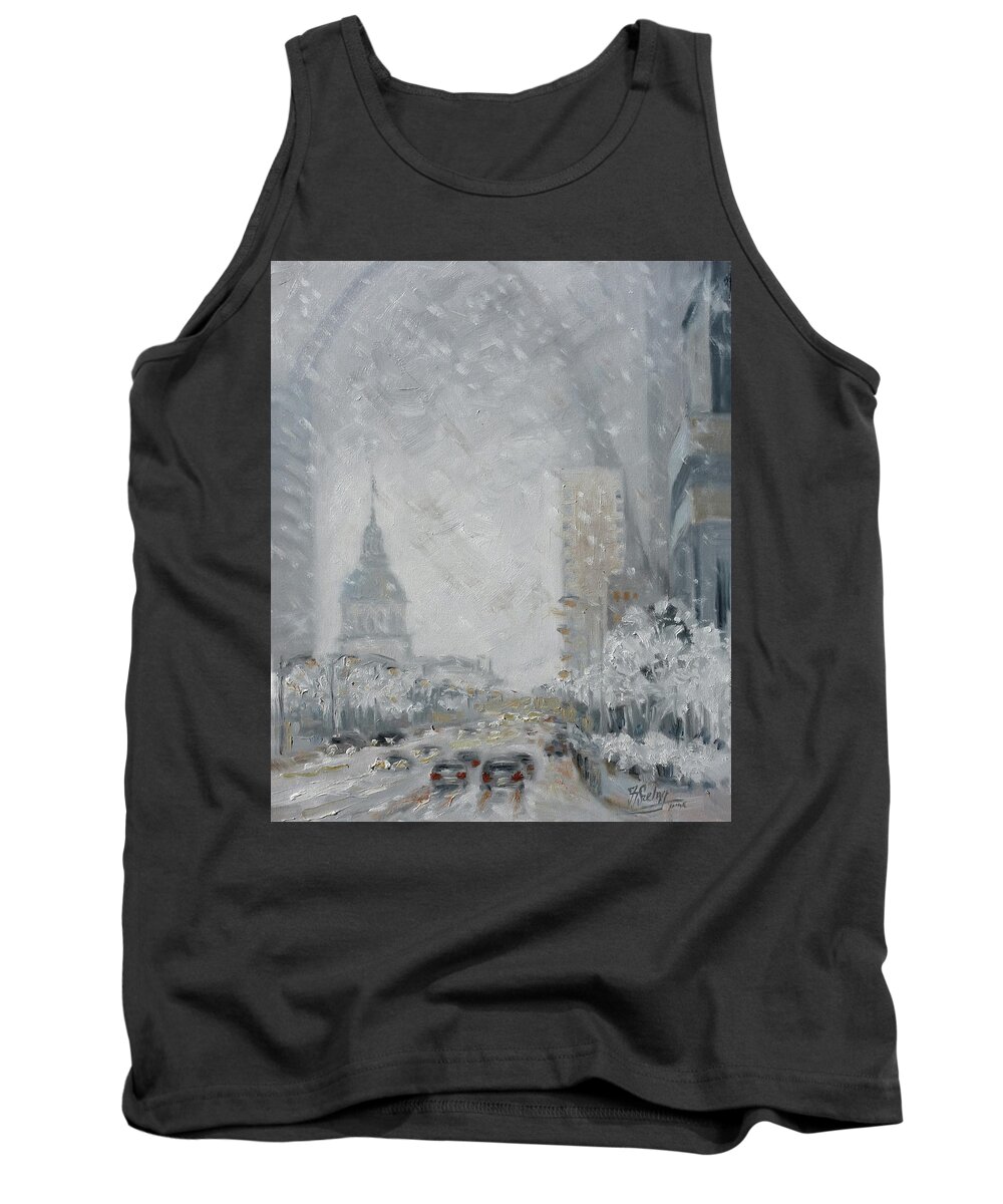 St. Louis Tank Top featuring the painting Snowy day - Market Street Saint Louis by Irek Szelag