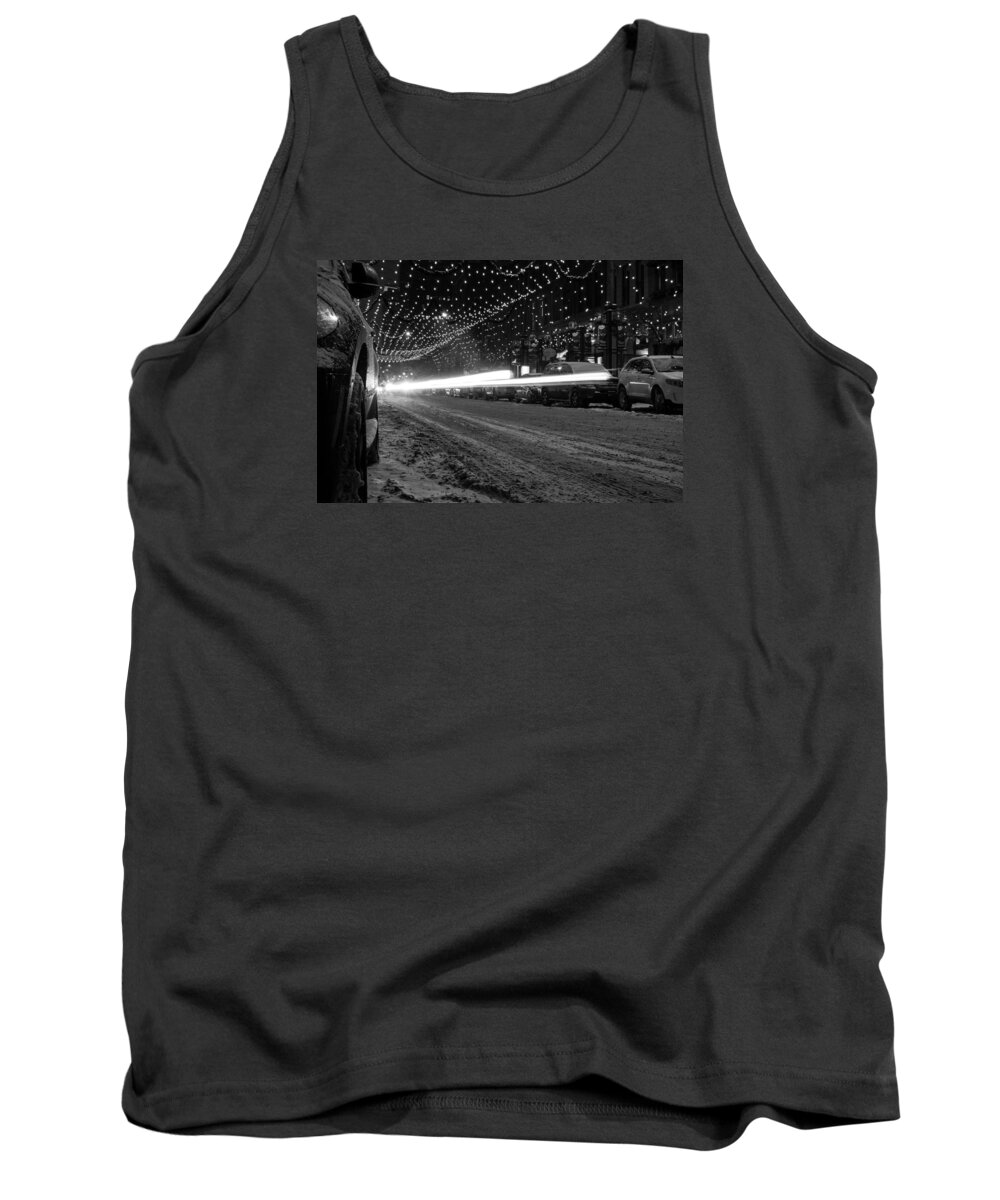 Light Trails Tank Top featuring the photograph Snowy night light trails by Stephen Holst