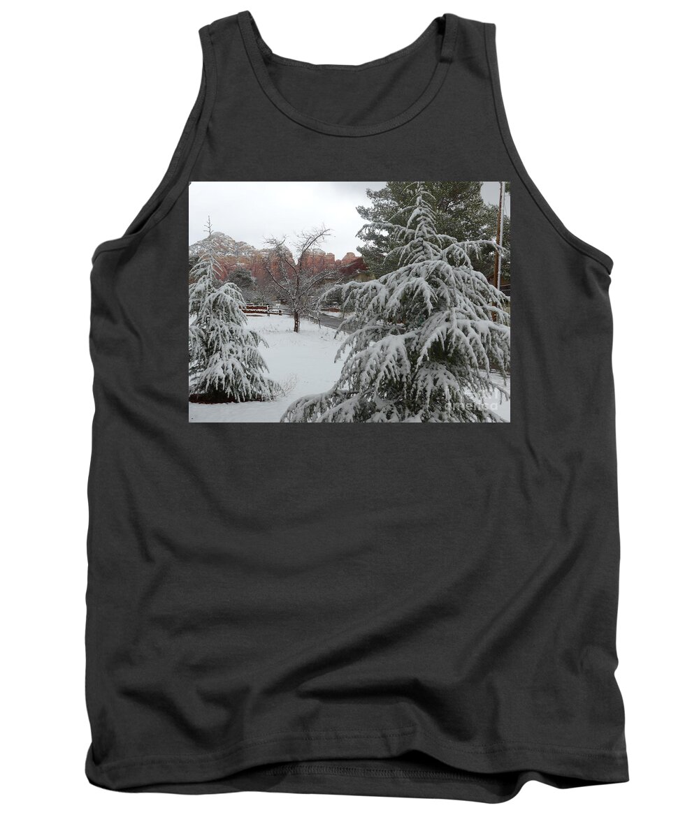 Sedona Tank Top featuring the photograph Snowy Sedona Red Rocks by Mars Besso