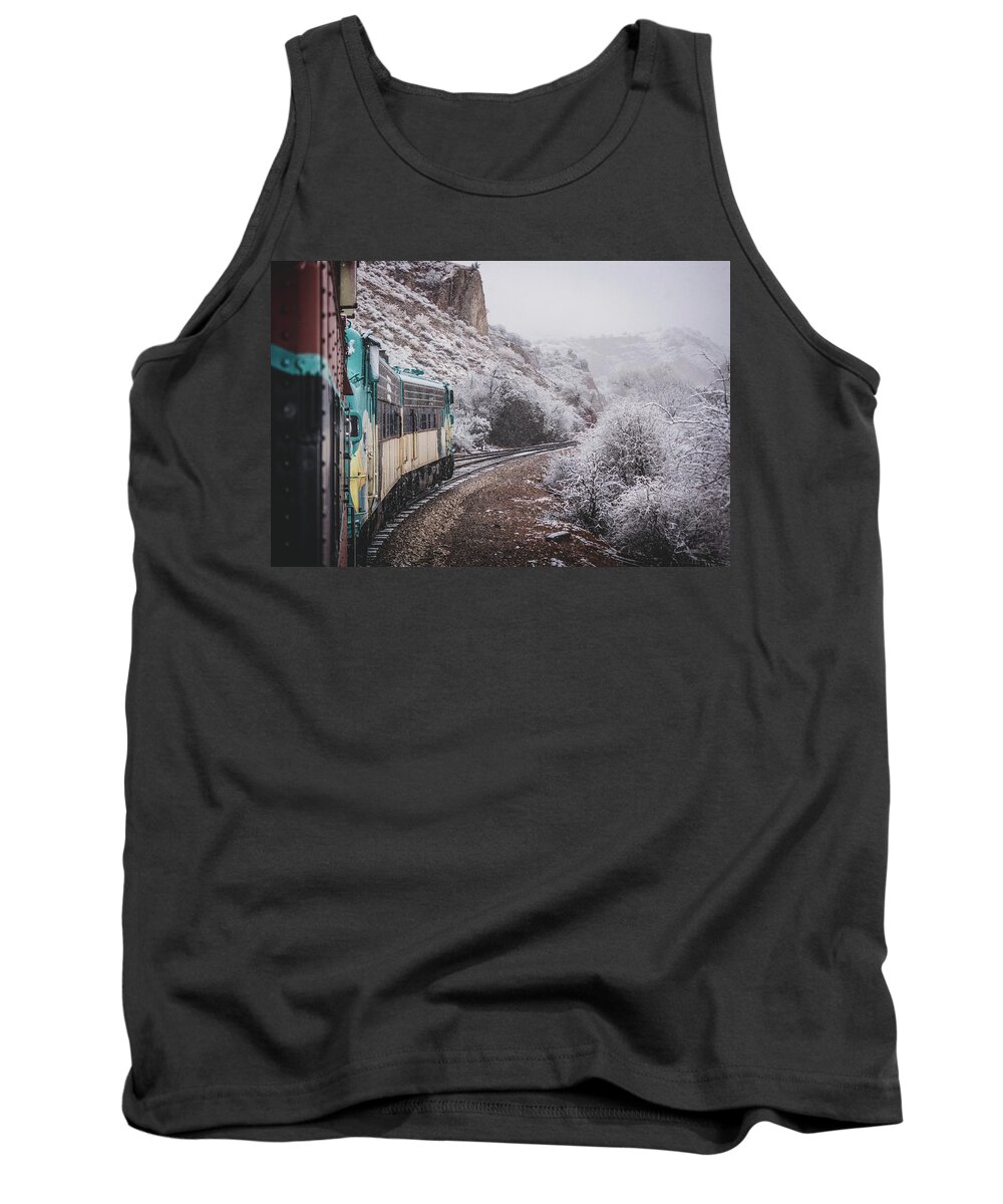 Arizona Tank Top featuring the photograph Snowy Verde Canyon Railroad by Andy Konieczny