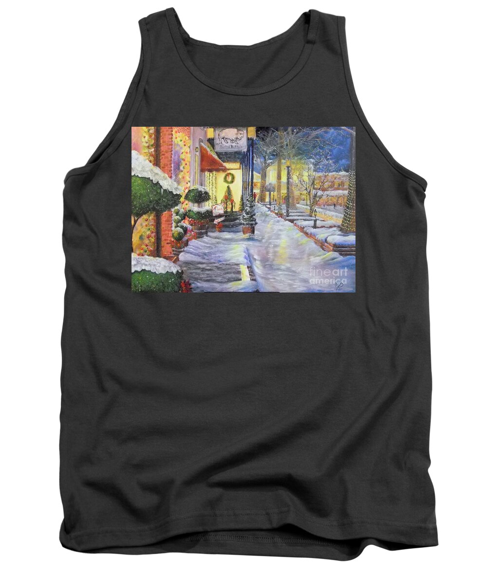 Christmas Tank Top featuring the painting Soft Snowfall in Dahlonega Georgia an Old Fashioned Christmas by Nicole Angell