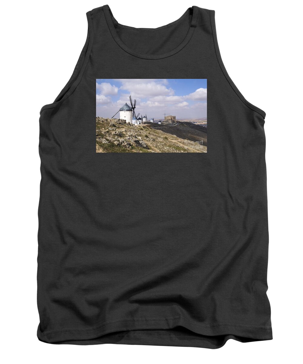 Windmills Tank Top featuring the digital art Spanish Windmills and Castle of Consuegra by Perry Van Munster
