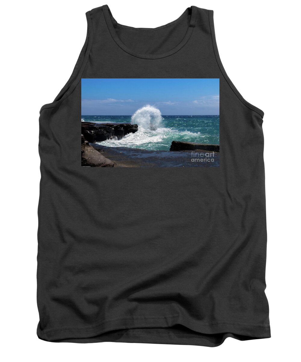 Ocean Swells Create Beauty! Tank Top featuring the photograph Spitting Rock by Shawn MacMeekin