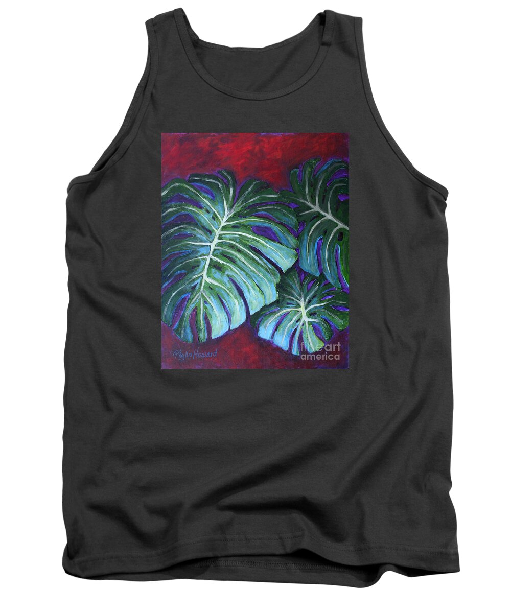 Leaves Tank Top featuring the painting Split Leaf Philodendron by Phyllis Howard