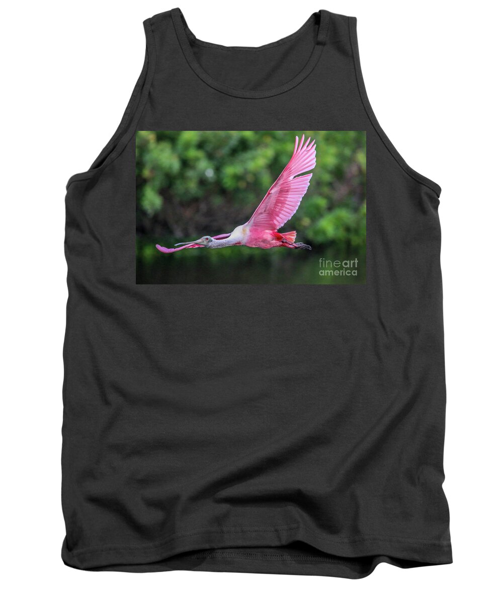 Spoonbill Tank Top featuring the photograph Spoony in Flight by Tom Claud