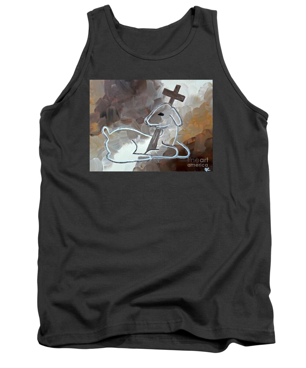 Lamb Religious Tank Top featuring the painting Spotless Lamb by Jilian Cramb - AMothersFineArt