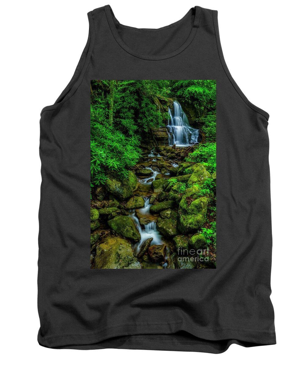 Waterfall Tank Top featuring the photograph Spring Green Waterfall and Rhododendron by Thomas R Fletcher