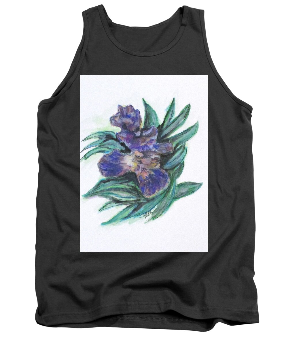 Flowers Tank Top featuring the painting Spring Iris Bloom by Clyde J Kell