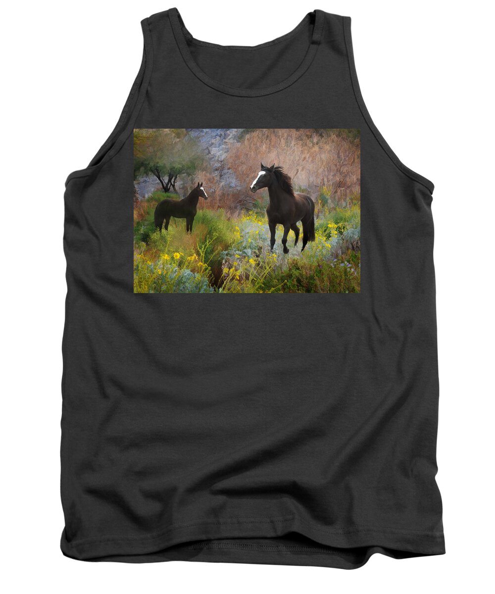 Black Horses Tank Top featuring the photograph Spring Play by Melinda Hughes-Berland