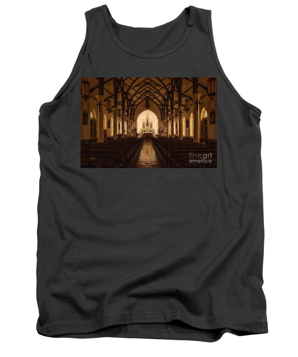 St. Louis Catholic Church Of Castroville Texas Tank Top featuring the photograph St. Louis Catholic Church of Castroville Texas by Priscilla Burgers