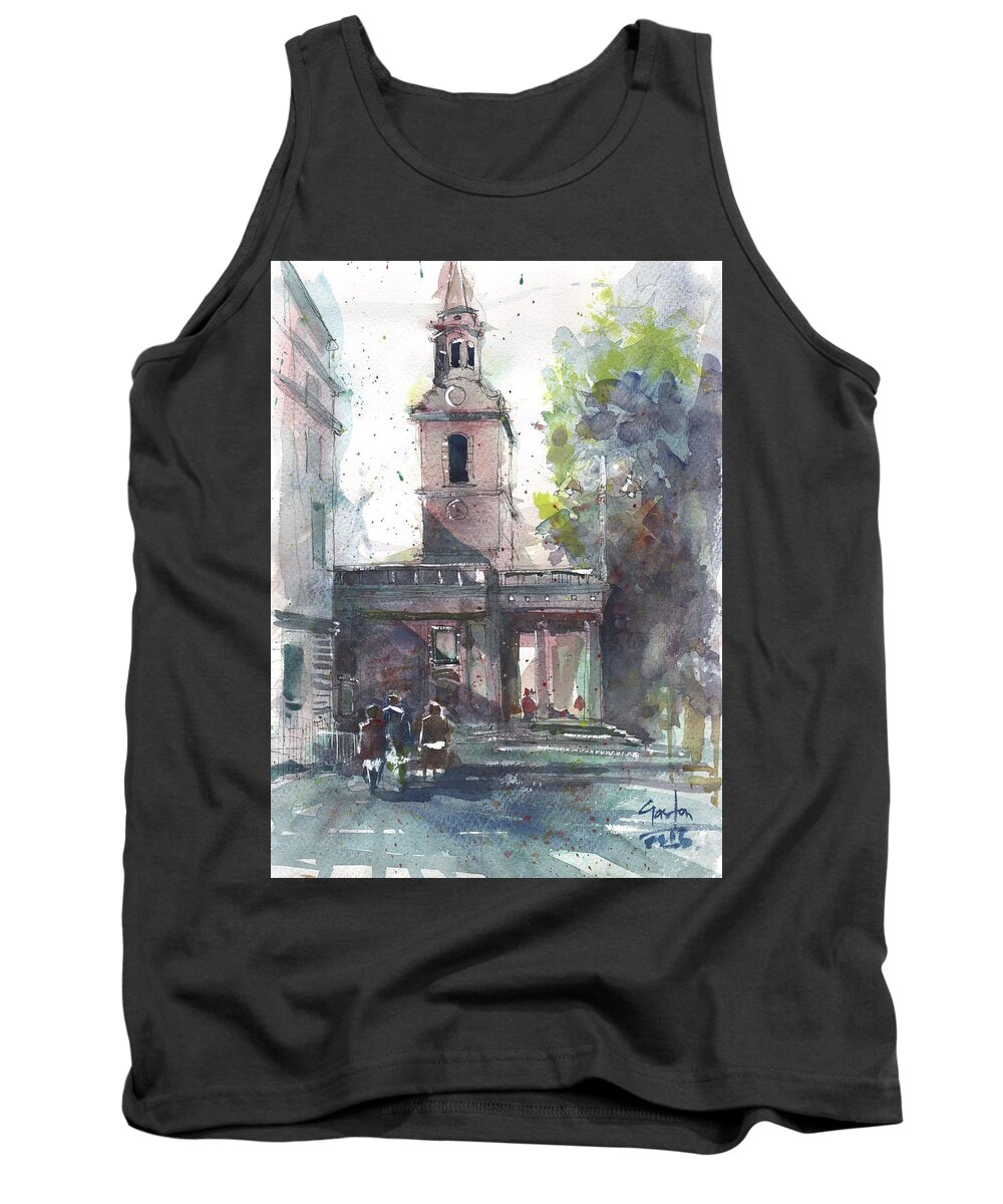 Church Tank Top featuring the painting St Martins in the field adjacent Trafalgar Square London by Gaston McKenzie