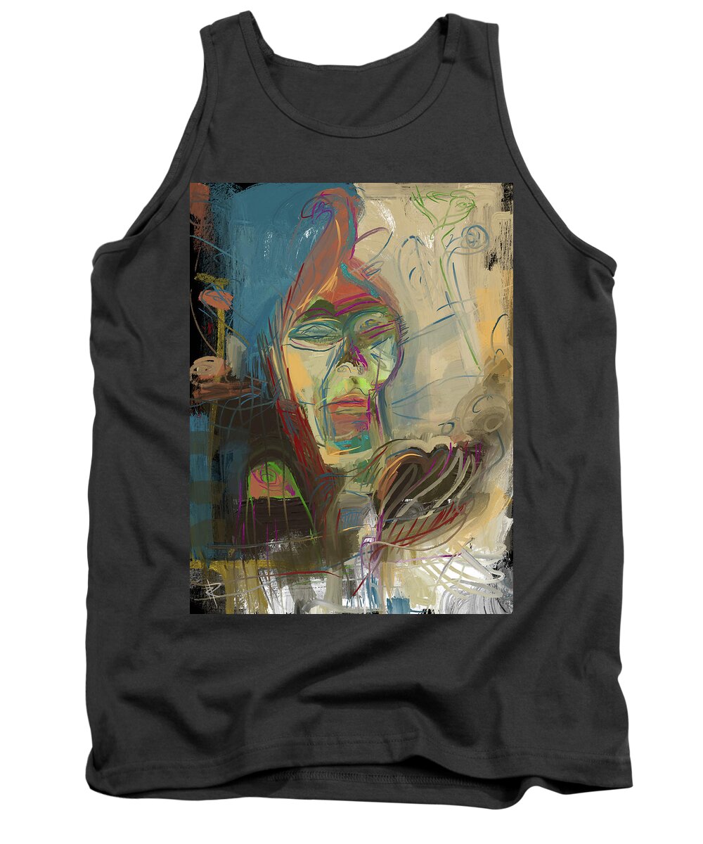 Abstract Portrait Tank Top featuring the mixed media Stage Fright by Russell Pierce