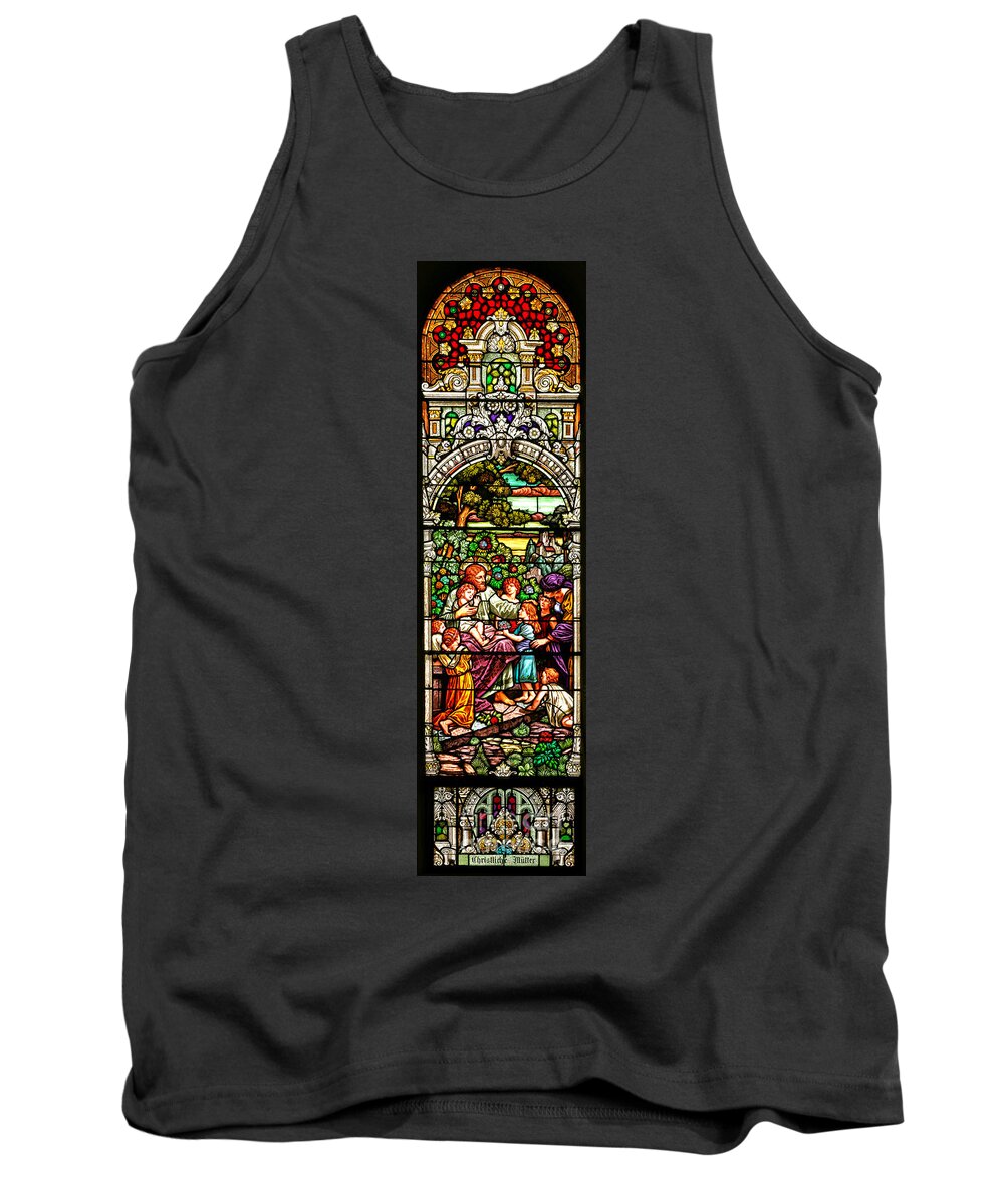 Cathedral Of The Plains Tank Top featuring the photograph Stained Glass Scene 12 Crop by Adam Jewell
