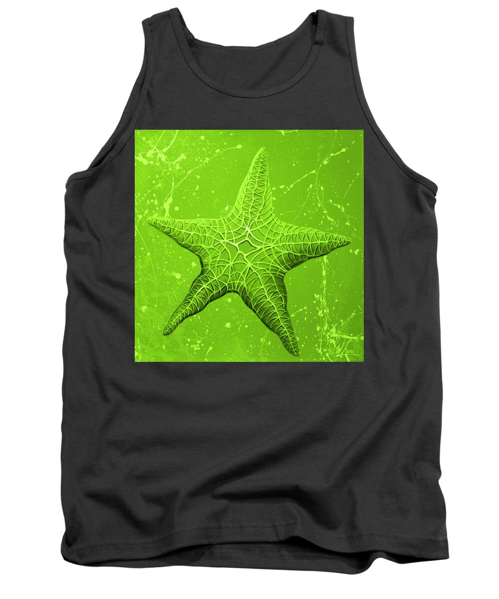 Starfish Tank Top featuring the painting Starfish in Green by William Love