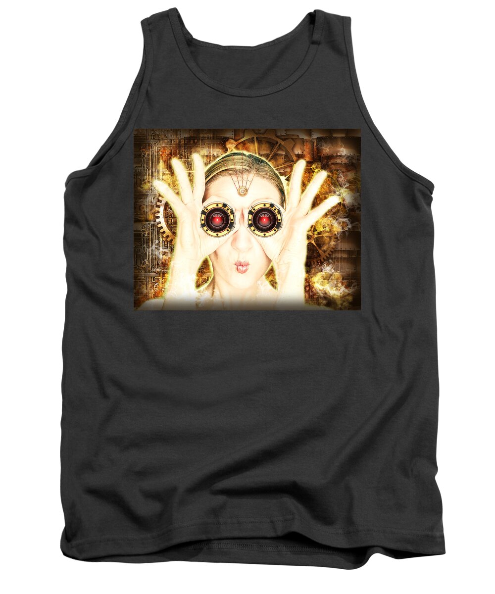 Lady Tank Top featuring the photograph Steam Punk Lady With Bins by Anthony Murphy