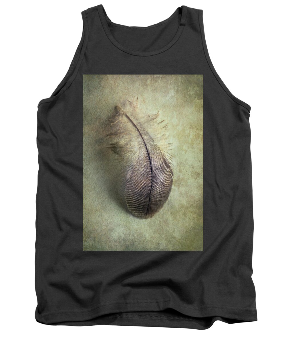 Feather Tank Top featuring the photograph Still life with gray feather by Jaroslaw Blaminsky