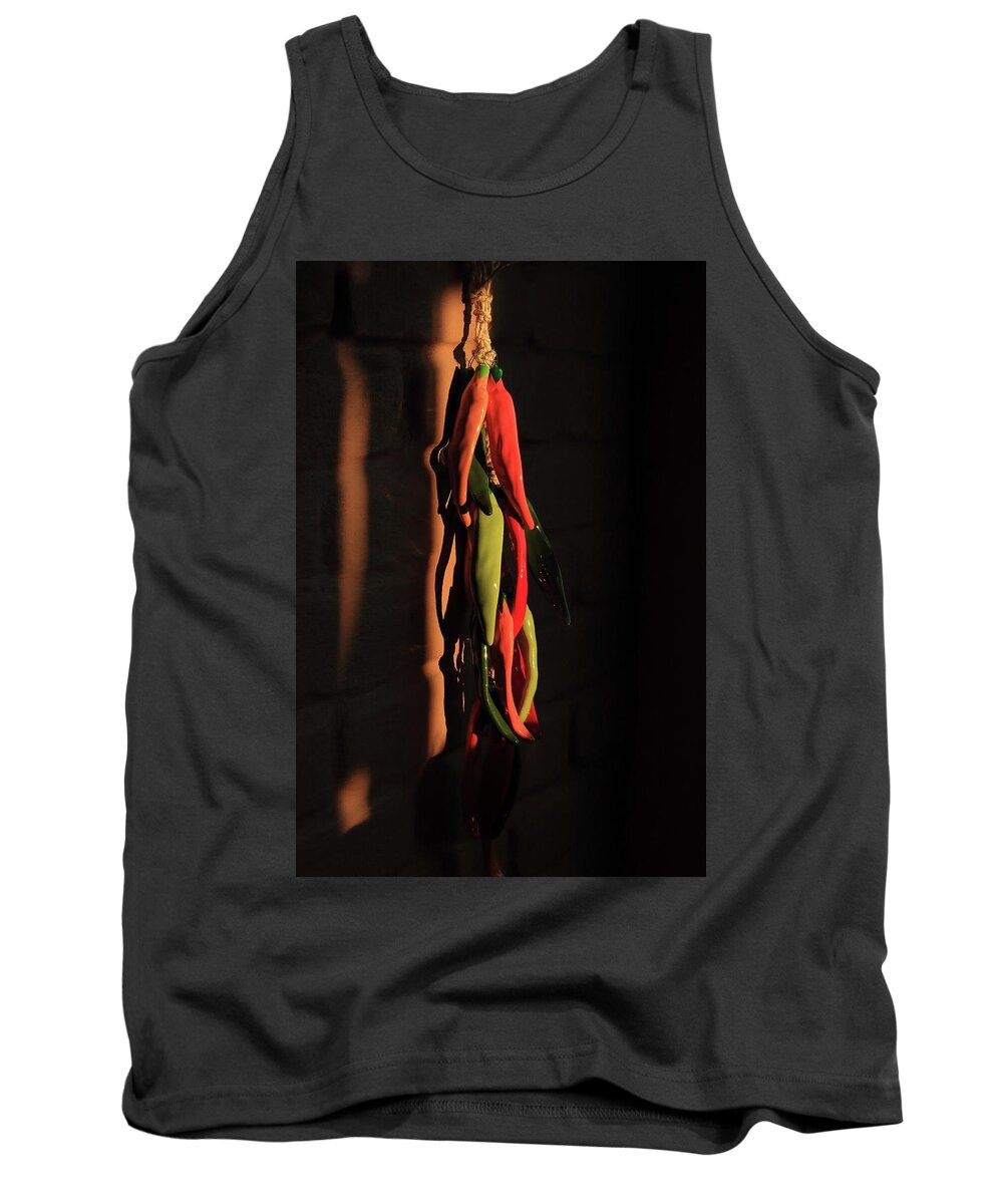 Ristra Tank Top featuring the photograph String Chilis by David Diaz