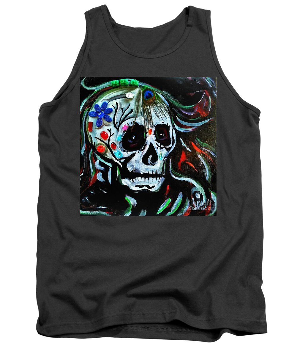 Sugar Skull Death Tank Top featuring the mixed media Sugar Skull 3 by Tracy Mcdurmon