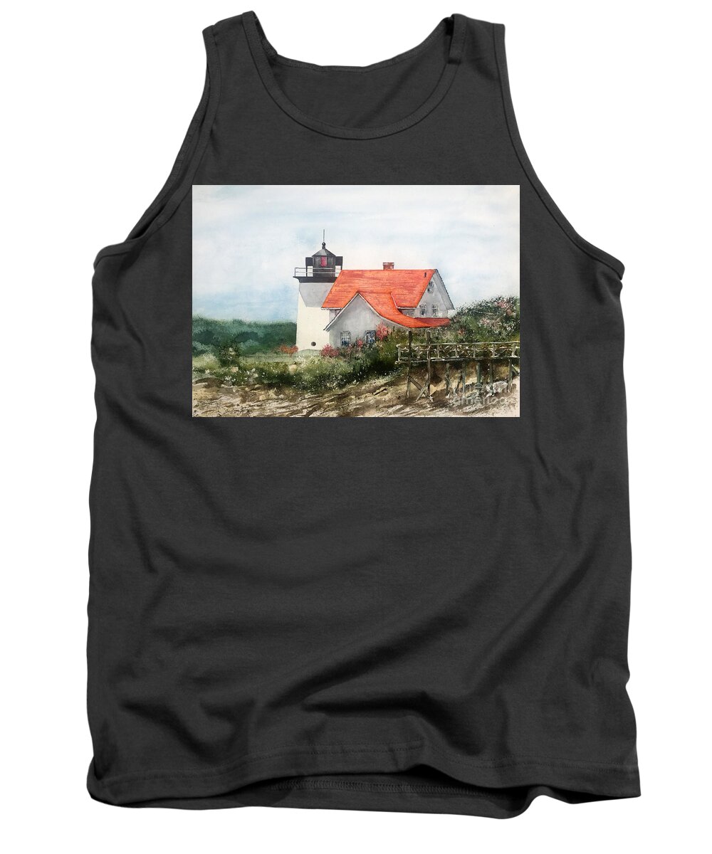 Hendricks Head Lighthouse Near Booth Bay Harbor In The Summer Sunlight. Tank Top featuring the painting Summer In Maine by Monte Toon