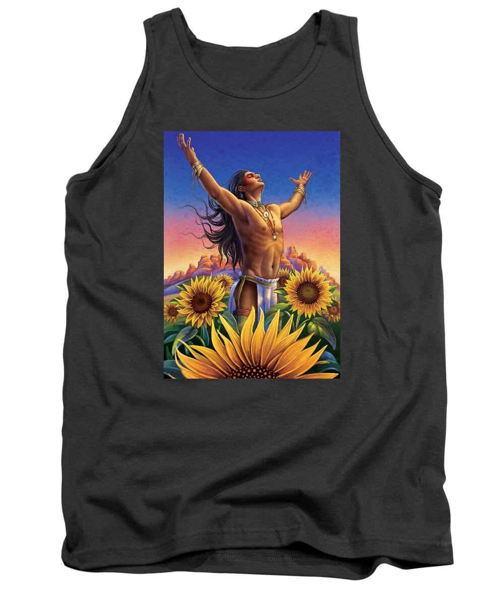 Flowers Tank Top featuring the painting Sunflower - Glorious Success by Anne Wertheim
