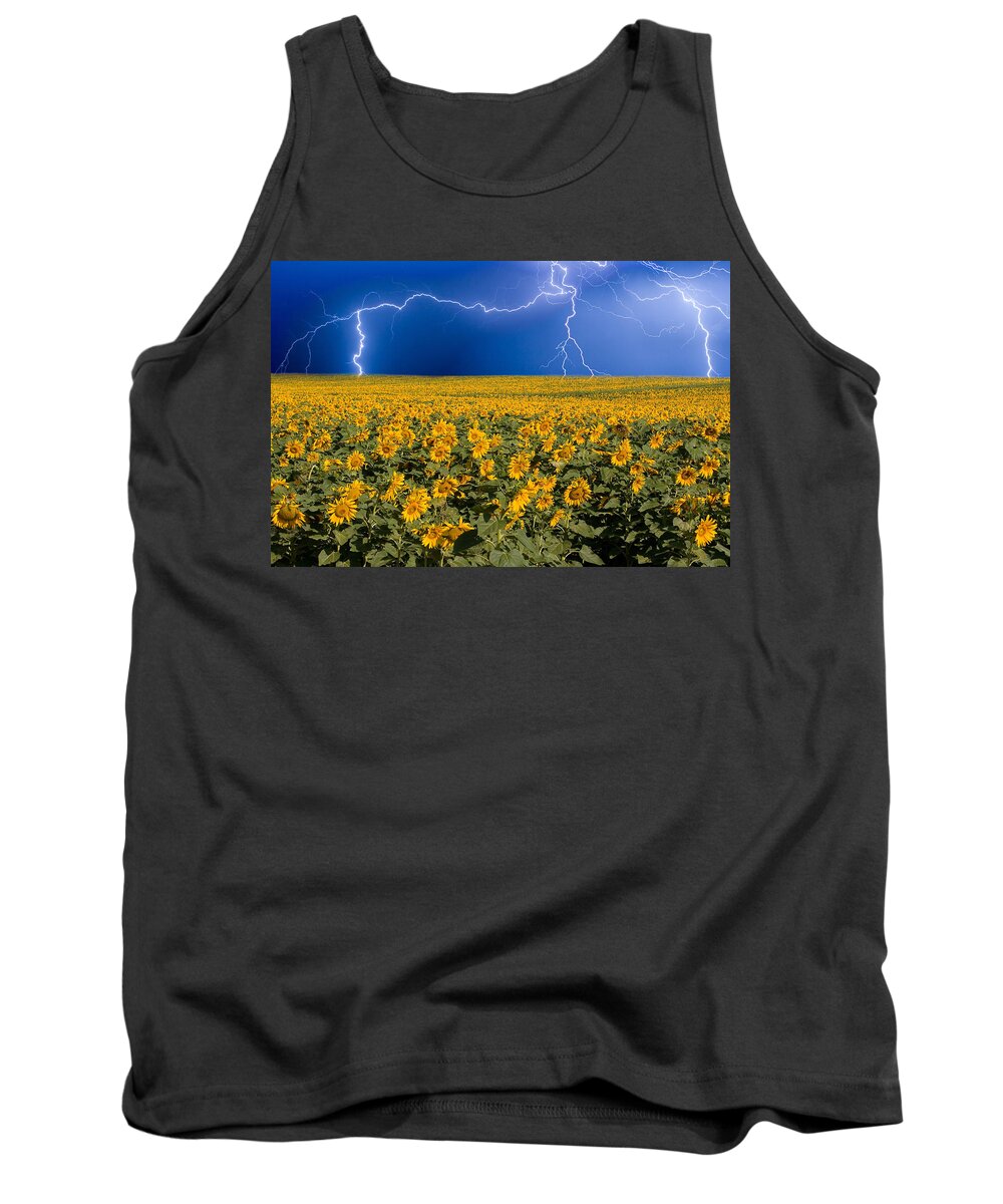 Sunflowers Tank Top featuring the photograph Sunflower Lightning Field by James BO Insogna