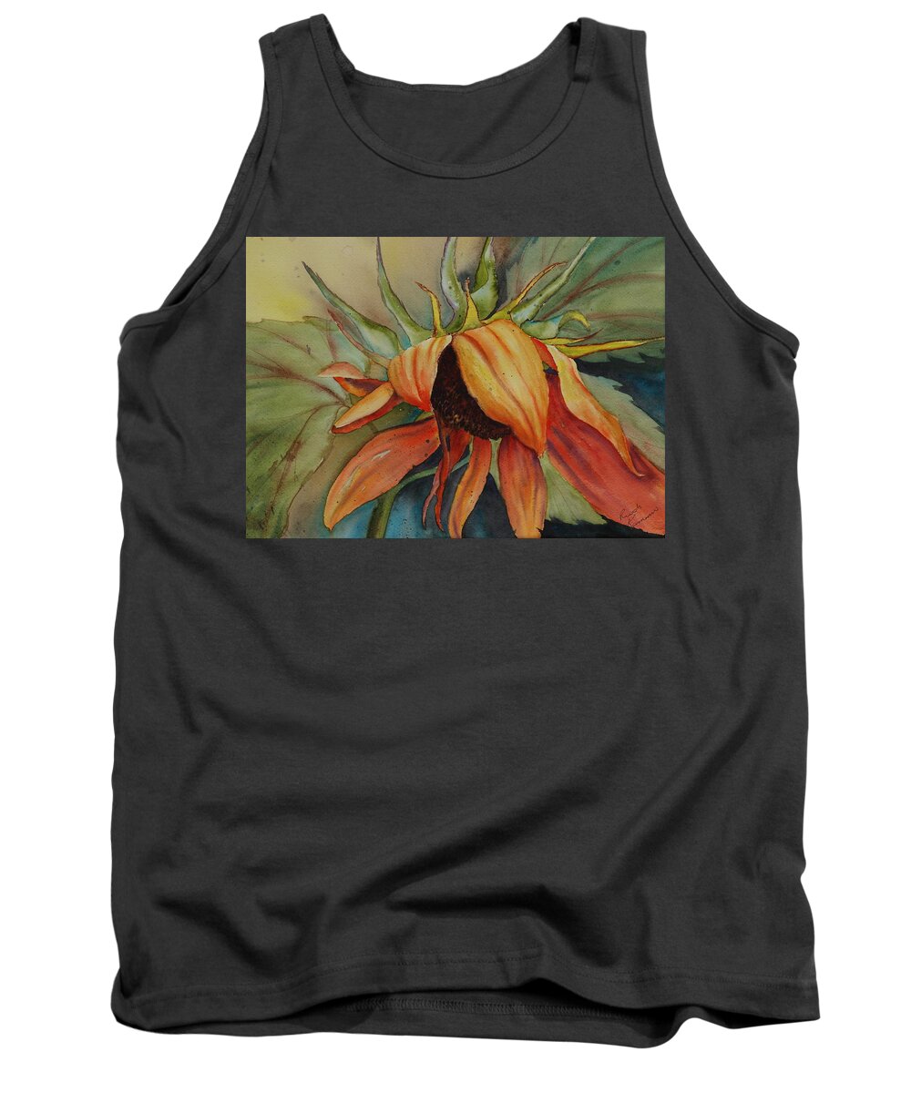 Sunflower Tank Top featuring the painting Sunflower by Ruth Kamenev